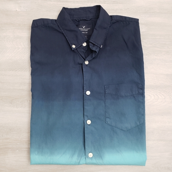 American Eagle Outfitters Dip-Dye Short-Sleeve Button-Up Shirt sz S - Picture 3 of 11